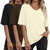 Velvelhall 3 Pack Women's Oversized Shirts V Neck Short Sleeve Tops Workout Casual Basic Loose Sweatshirts Gym Clothes