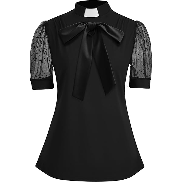 Clergy Collar Female Clergy Attire Mambabacosp Black Church Dress For Women  Short Ruffle Sleeve Tab Insert Collar Priestess Dress Clergy Dress Clergy  Tab Collar Shirt