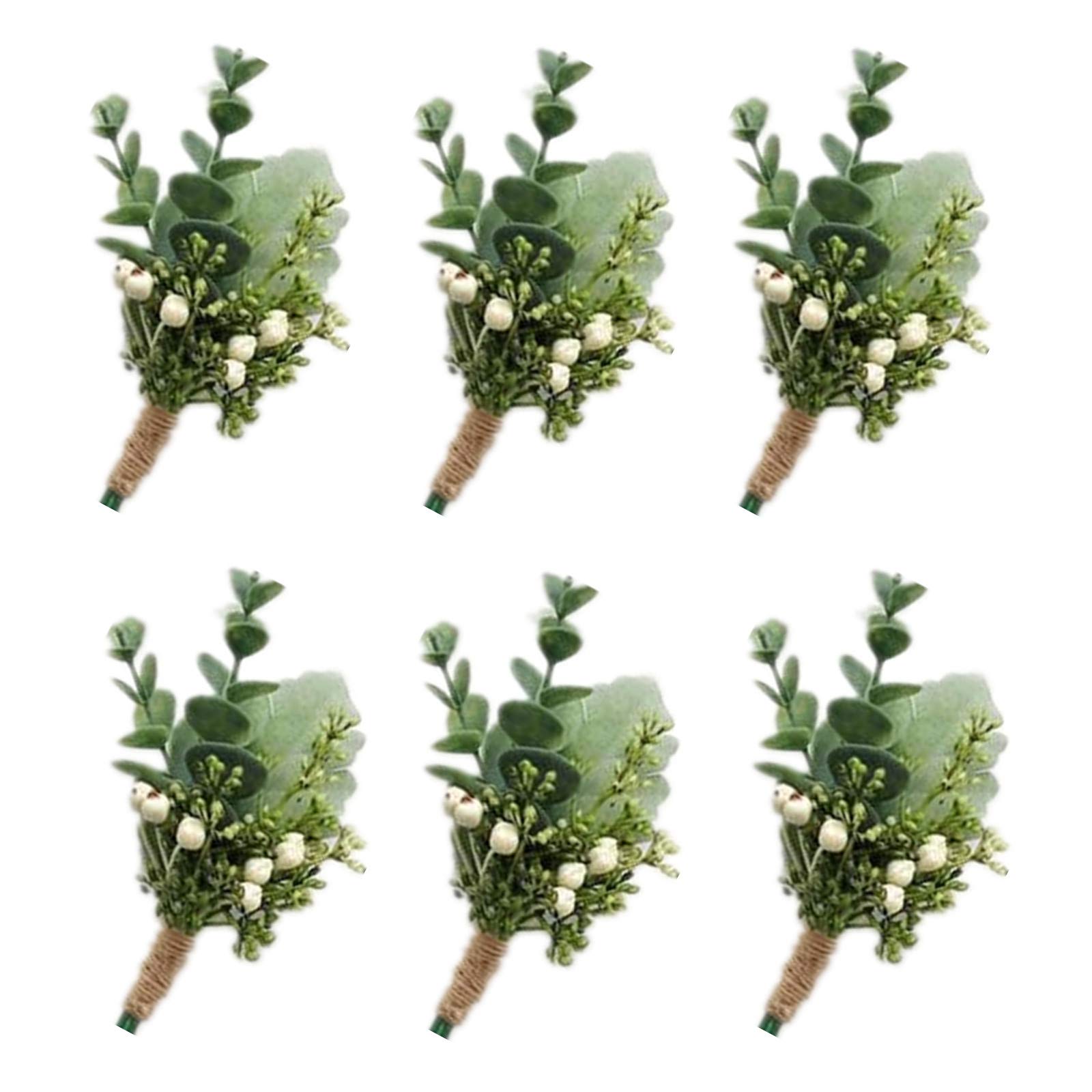 YOKOKE Handmade Artificial Succulent Corsage Wristlet Realistic Berry Green Plants Boutonniere for Wedding Decor 6 Pcs