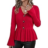 Vivilli Fall Open Front Cardigan Sweaters for Women Trendy Long Sleeve Peplum Tops Knit Button Sweater Casual Outerwear