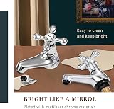 Wasserrhythm Victorian Basin Pillar Taps Pair Chrome Brass Cross Lever view 4