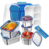 Lunch Box Stainless Steel Bento for Kids Adults Leakproof BPA-Free with Lunch Bag Metal Lunch Containers Tray 5-Compartment with Fork for Boy Food Snack Containers for School Outdoors Navy-Blue