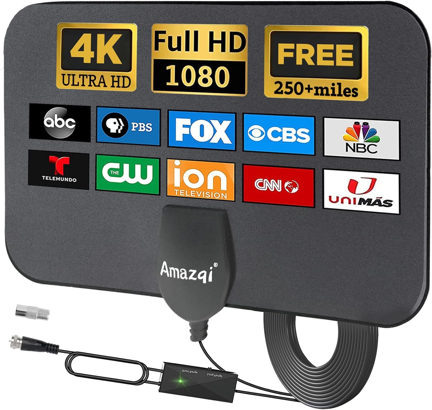 TV Aerial Indoor 250+ Miles Long Range, 4K Digital TV Aerial for Freeview TV,TV Antenna with Signal Booster and 5M Cable -for Local Channels