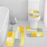 ArtSocket Bathroom Rug Set of 3, Bath Mats Abstract Art | Painting Yellow Grey 3 Pieces No Silp Washable Cover Floor Rug Decorations for Kitchen Bathroom