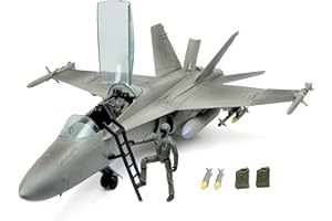 CLICK N' PLAY Click N’ Play Military Air Force F/A 18 Super Hornet Fighter Jet, 16 Piece Play Set with Accessories - Army Action Figures, Missiles, and More, Toy for Boys 6+,Grey