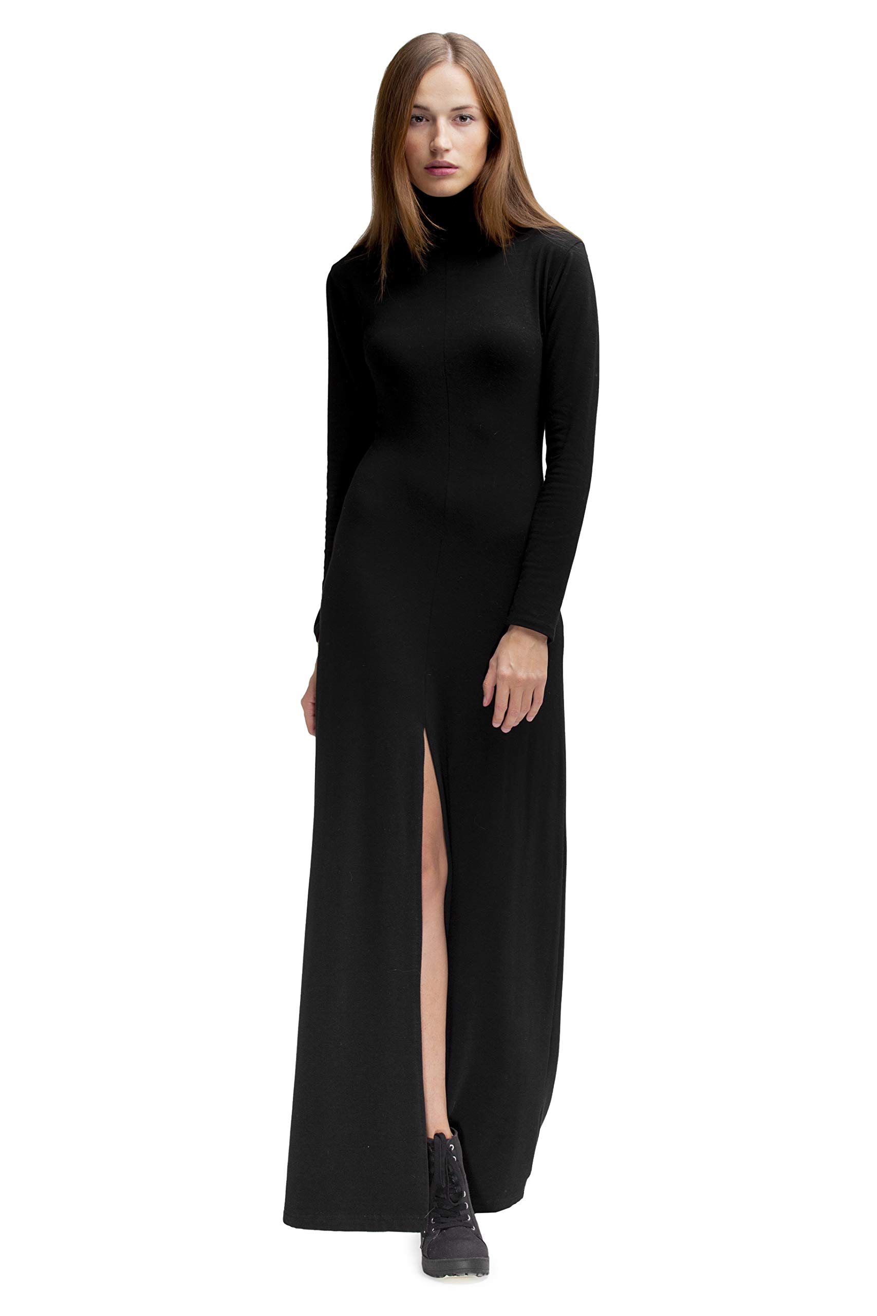 MDNT45 Women's Black Dress Formal Dress, Black Dress, Turtleneck Maxi