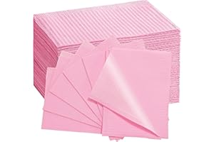 EZEELAI 50 PCS Pink Dental Bibs Disposable Nail Art Table Mats Foldable Nail Paper Towels, 3 Ply Disposable Dentist Napkins Patient Bibs Tattoo Bibs Sheets for Salon Manicure Tattoo Dental Clinic