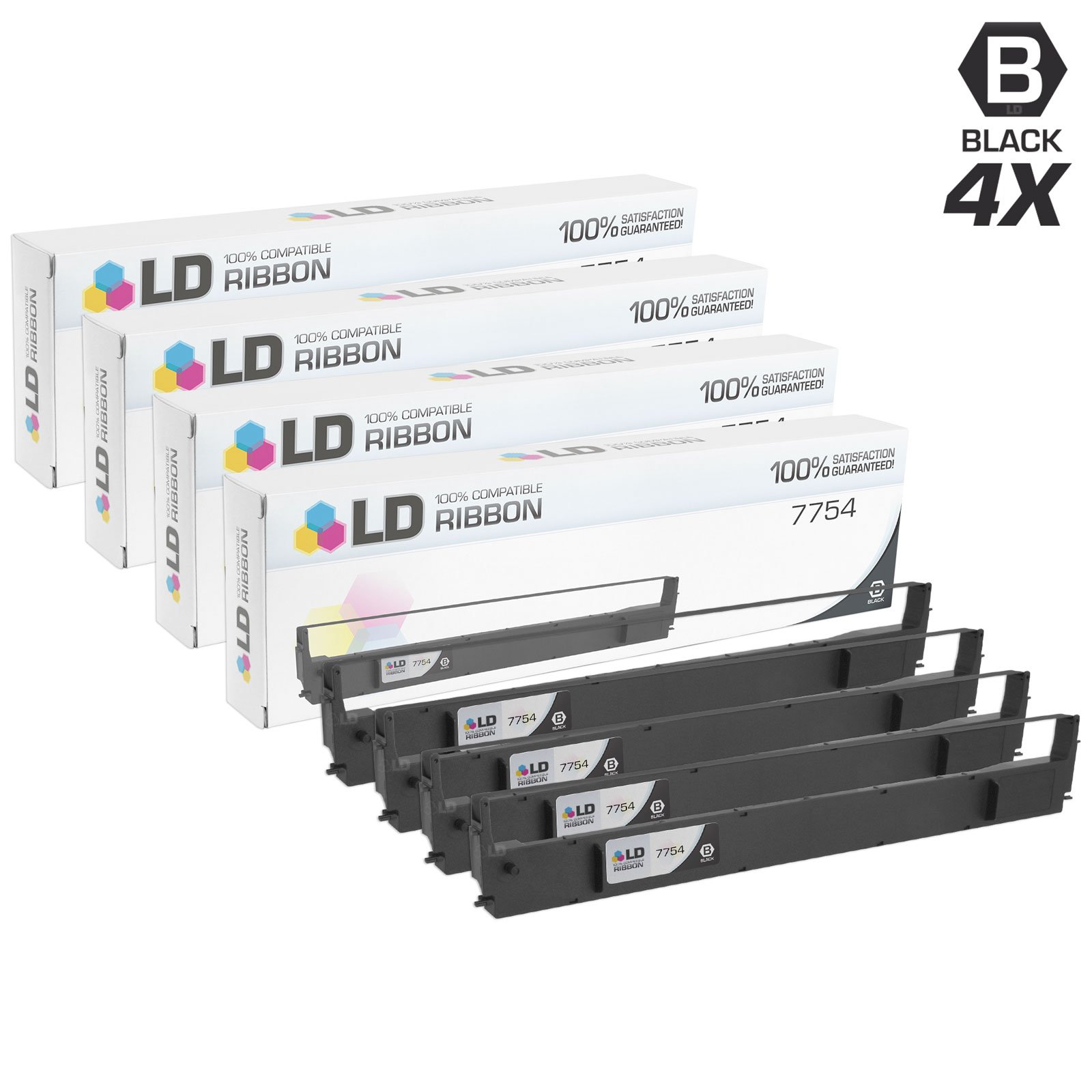 LD Compatible Printer Ribbon Cartridge Replacement for Epson 7754 (Black, 4-Pack)
