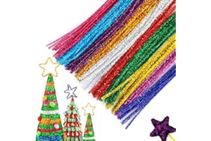 TPPYONY 100Pcs Glitter Sparkle Pipe Cleaners Tinsel Chenille Stems,10 Colors Metallic Pipe Cleaner for DIY Crafts,Arts,Wedding,Home,Party,Holiday Decoration 6 mm x 12 Inch (100)