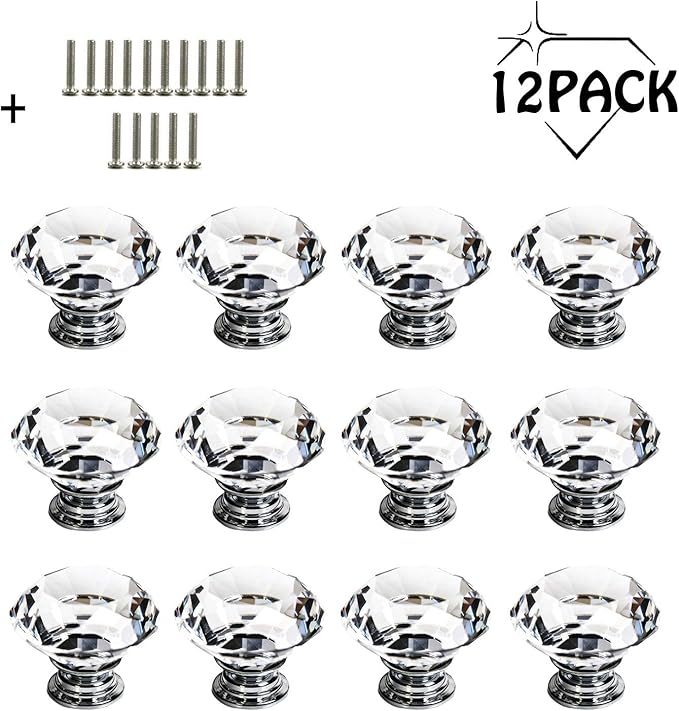 Pomo de Cristal - 12 Piezas 30 mm Tiradores Cajones Puerta Mueble