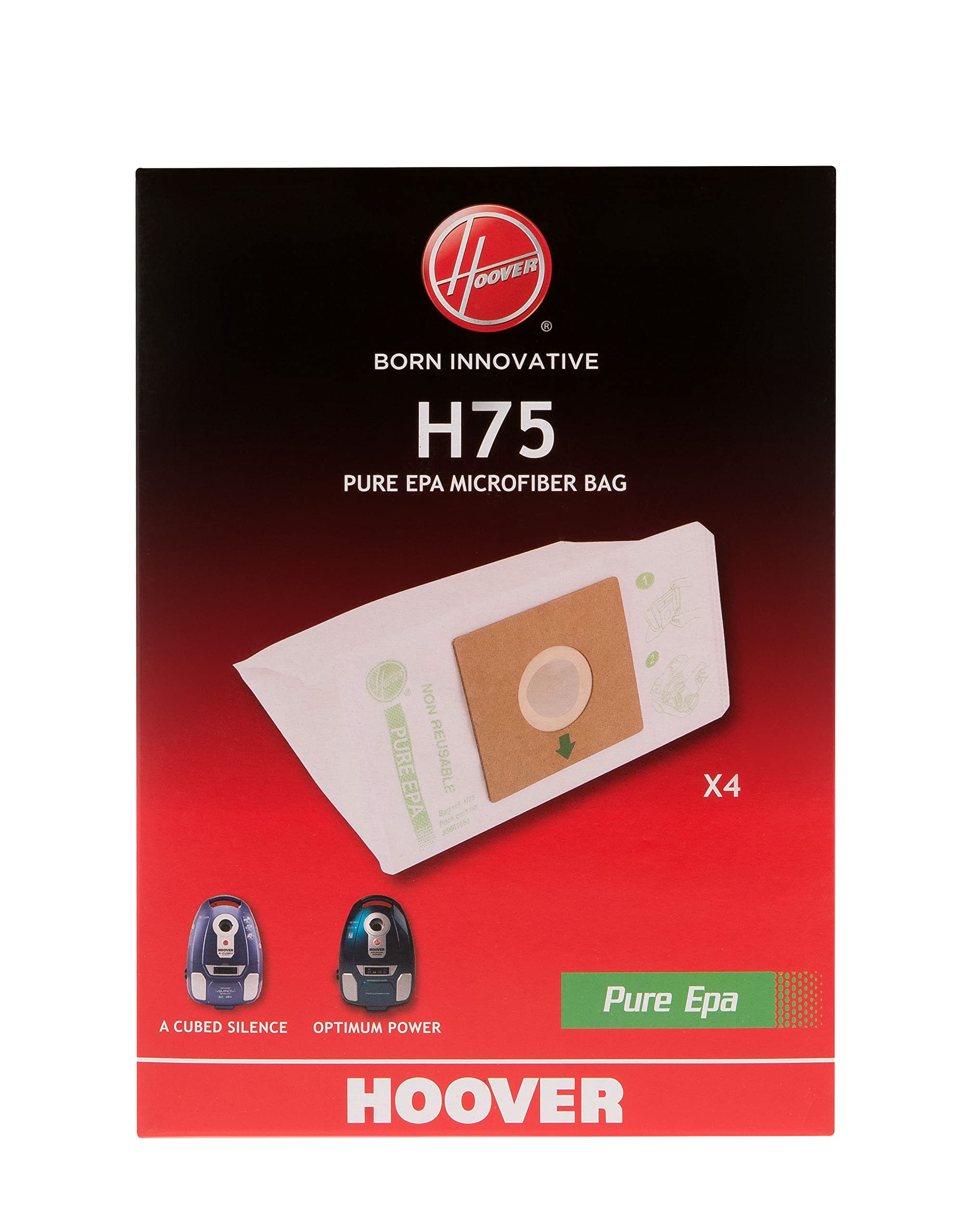 Hoover H75 Vacuum Cleaner Bags, Original, Microfiber, Pure EPA, Odorless, Extra Capacious, Compatible With Hoover Thunder Space, A Cube Silence And Optimum Power Vacuum Cleaners, 4 Pieces