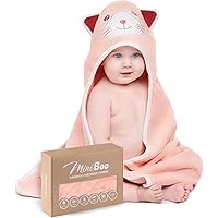 Miniboo Premium Bamboo Baby Towel with Unique Cat Design – Extra Soft and Absorbent Baby Bath Towel for Newborns, Infants, an