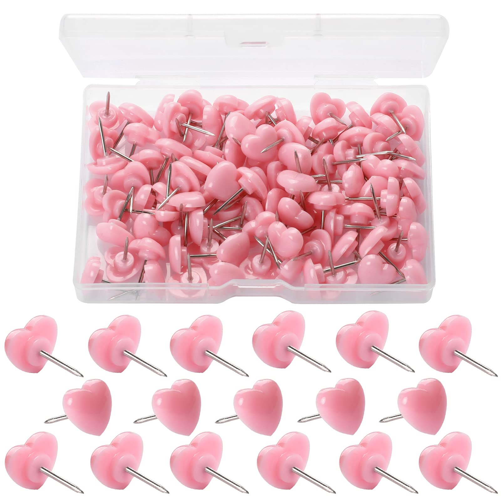 100pcs Push Pins, 0.47inch Plastic Pushpins Pink Push Pins Heart Shaped Cute Thumb Tacks Decorative for Home School Office Notice Board Cork Board