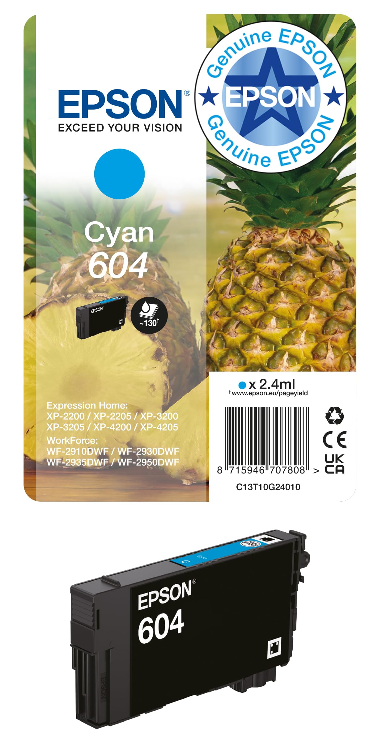Epson 604 Pineapple, Genuine Cyan Ink Cartridge