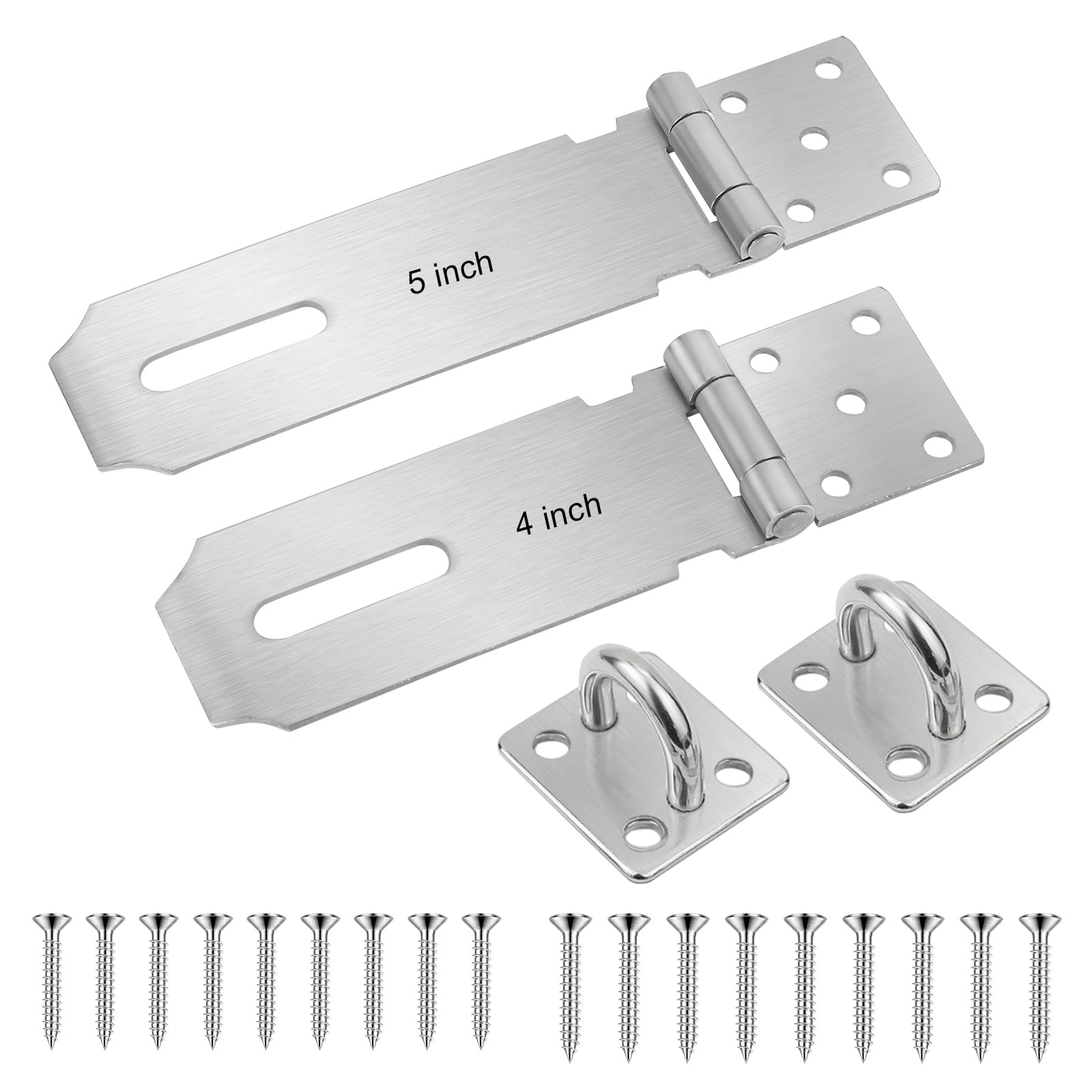 2 Pcs Hasp and Staple Heavy Duty, 4 Inch 5 Inch Padlock Hasp Latch Stainless Steel, Shed Door Latch Gate, Catch Door Clasp Latch Security Hasps, Shed Lock Hasps for Doors Window Cabinet (Sliver)
