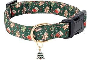 Faygarsle Green Dog Collar Christmas Design Gingerbread Man Pattern for Small Medium Large Dogs Collar Cute Stylish Girl Boy Christmas Dog Collar L