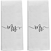 Knibeo Mr and Mrs Hand Towels Set - Mr and Mrs Gifts, 2 Pieces 16 X 24 Inch Hand Towels, Wedding Gifts for Couple, Couple Bathroom Decor, Anniversary Couples Gifts
