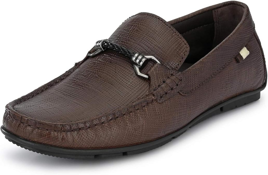 HITZ Brown Leather Loafer Shoes for Men