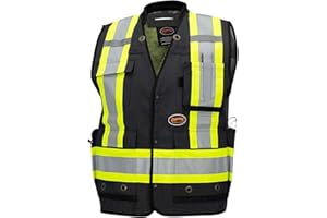 Pioneer Hi Vis Anti-Stink Surveyor Safety Vest - Mesh Back - 8 Pockets - For Construction, Surveyors- Class 1 - Black - Mediu