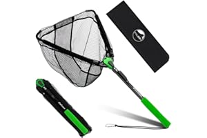 YVLEEN Floating Fishing Net Fish Landing Net - Upgraded Design Foldable & Lightweight Freshwater Fishing Landing Net, Ultra-Thin Rubber Fish Net Easy Catch and Release, Fishing Gifts for Men