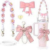 PEGYOU Stanley Cup Accessories Set- Water Bottle Handle Strap, Bow Silicone Straw Cover, 5 PCS Stanley Charms for Stanley Cups 30 oz 40 oz Tumbler