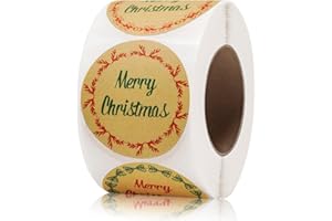 GOYOMI 500pcs 1.5 inch Merry Christmas Stickers Labels Roll, 4 Different Designs, Round Christmas Tags Stickers Envelope Stickers Adhesive Xmas Decorative Gift Wrapping Sticker Christmas Business Sticker