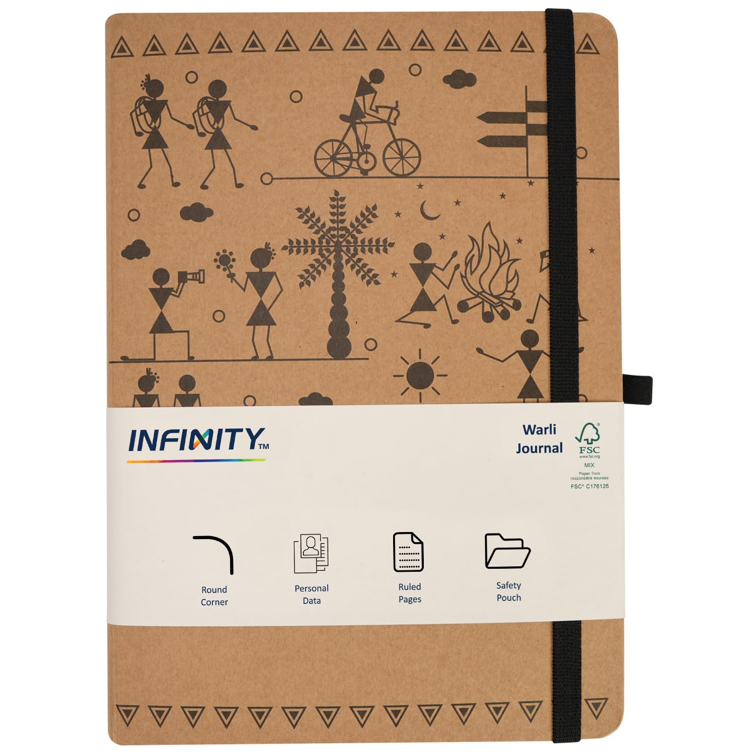 Infinity Line Paper Journal Notebook - A5 Hardcover Executive Notebooks Jounrals,Brown- Warli Art) (Warli D) INT-COC-807273-IM FSC MIX CREDIT
