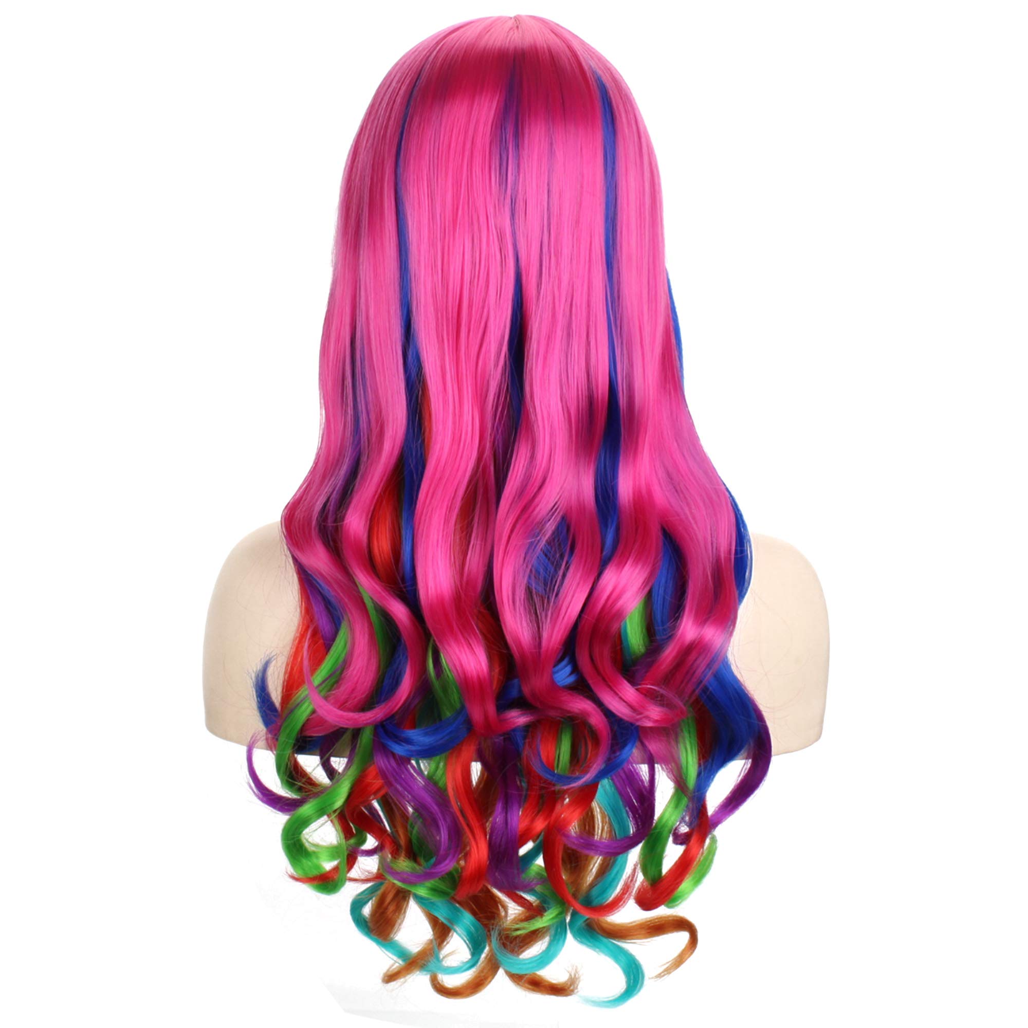 OKVGO Long Curly Rainbow Wig for Women Ladies Cosplay Party Halloween Costume 27.6 inches Multicoloured III