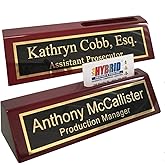 Name Plate for Desk Engraved in USA by Griffco Supply | Desk Name Plate Personalized Plaque with Business Card Holder