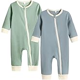 Bafeicao Unisex Baby Boy Girl 2/3 Pack Rompers Long Sleeve 2 Way Zipper One Piece Jumpsuits Clothes Sets