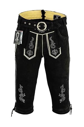 Shamzee Trachten Lederhose Knielang inklusive Gürtel aus Echtleder in Schwarz Farbe größe 46-62