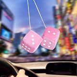 DIVINA VITAE Pink Fuzzy Dice for Rear View Mirror 2.75in Pair Car Ornament view 4
