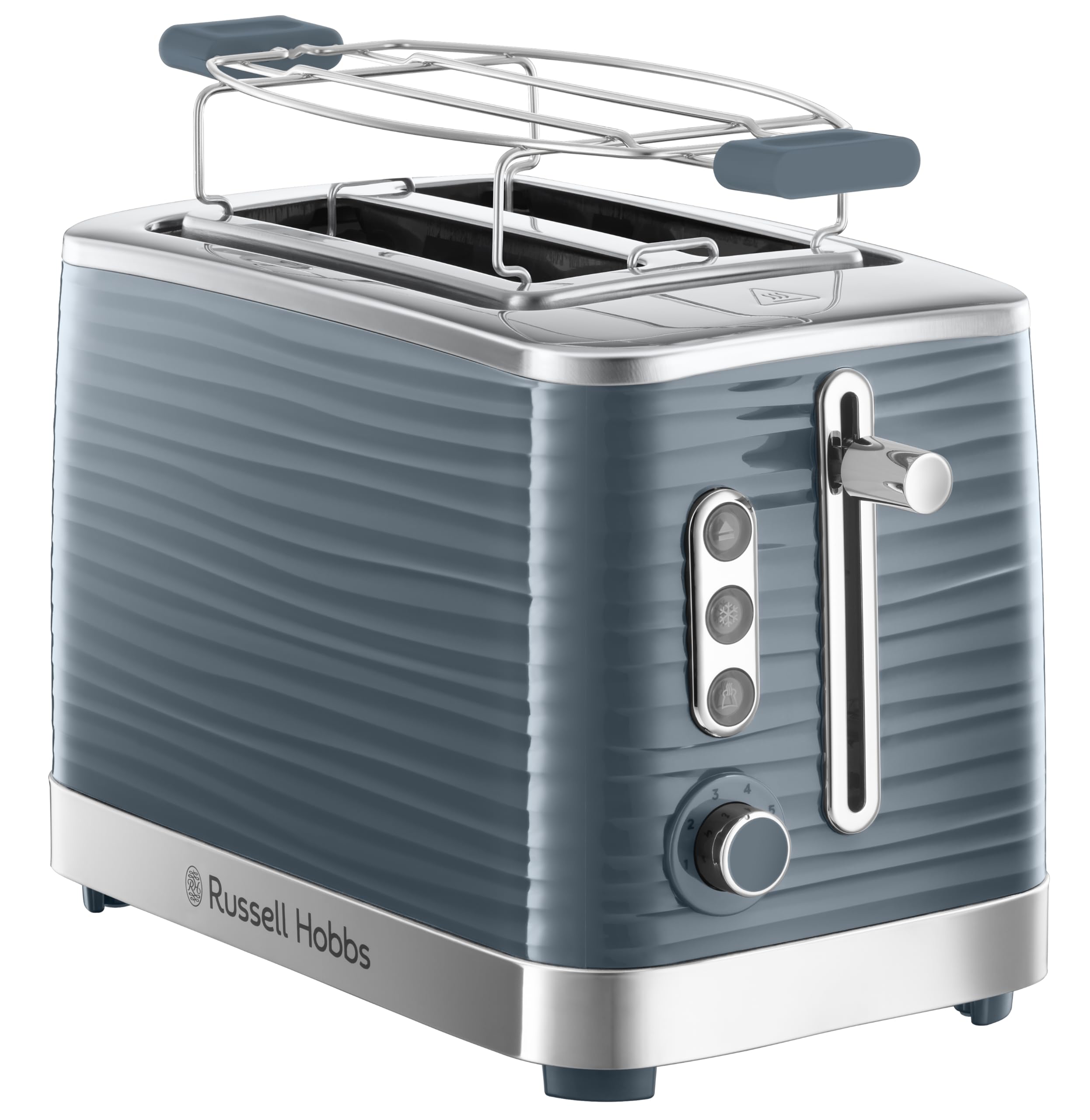Russell Hobbs Grille Pain [Fentes Extra Larges] Inspire Gris (Design Moderne, Contrôle Brunissage Ajustable, Tout Type De Pain, Décongèle, Chauffe Viennoiserie,Tiroir Ramasse Miettes) 24373-56