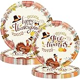 SHEPAILAI 24PCS Disposable Thanksgiving Plates 7inch and 9inch Turkey Party Plates Autumn Maple Leaf Give Thanks Platters for Carnival Dinner Tableware Thanksgiving Decorations Themed Party