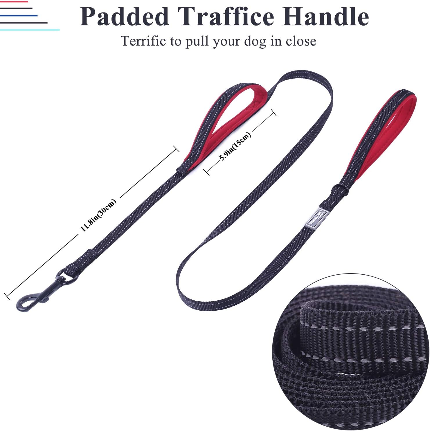 VIVAGLORY Dog Lead Twingrip Double Handle Dog Lead, Leash with Traffic Handle & 2 Loop for Walking & Training - Image 4