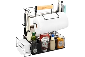 Geesta Grill Caddy - BBQ & Picnic Caddy with Paper Towel & Magnetic Tool Holders, Condiment Storage for Camper & Tailgate