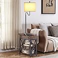 Dungoo Floor Lamp with Table, Narrow End Table with Lamp, Bedside Nightstand with USB & Type-C Ports and 2 Outlets, Rustic Side Table with Storage Shelf, End Table with Lamp for Living Room