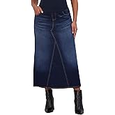 Savi Parker Denim Maternity Maxi Skirt with Pockets – A Line Maternity Jeans Over The Belly Long Pregnancy Denim Skirt