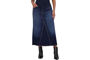 Savi Parker Denim Maternity Maxi Skirt with Pockets – A Line Maternity Jeans Over The Belly Long Pregnancy Denim Skirt
