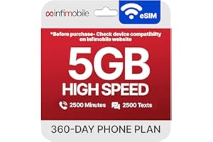 $15/Month | Infimobile Prepaid Plan: 12 Months Verizon | 5GB High-Speed Data Per Month | 2500 Minutes and 2500 Text| Prepaid Plan eSIM USA, Quick Activation | Nationwide Coverage | 4G, 5G Network