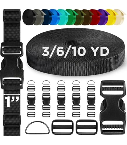 Hebillas Y Correas De 1 Pulgada, Correas De Nailon De 6 Yardas + 6 Piezas De Hebillas De Liberación Lateral De Plástico + 12 Piezas De Clip Deslizante De Triple Deslizamiento