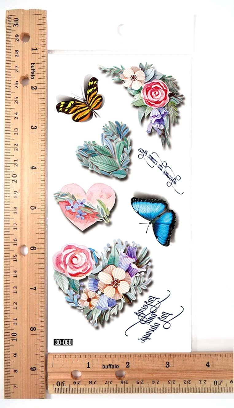 Amazoncom 3d Butterfly Flower Temporary Tattoo Cool Fake