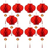 10Pcs Chinese Lanterns - Round Hanging Chinese New Year Lantern Lunar New Year Decorations 2026 - Red Chineses Lanterns for Lunar News Years, Wedding, Celebration, Lantern Festival Festive Decoration
