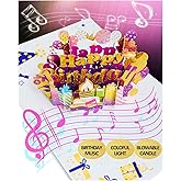 ALBUMAX 3D Pop Up Happy Birthday Cards, Musical Birthday Cards for Women, Men, Mom, Girl, Wife, Husband, Sister, Glitter Birthday Cake Blowable Candle LED Light, Birthday Decorations Gifts
