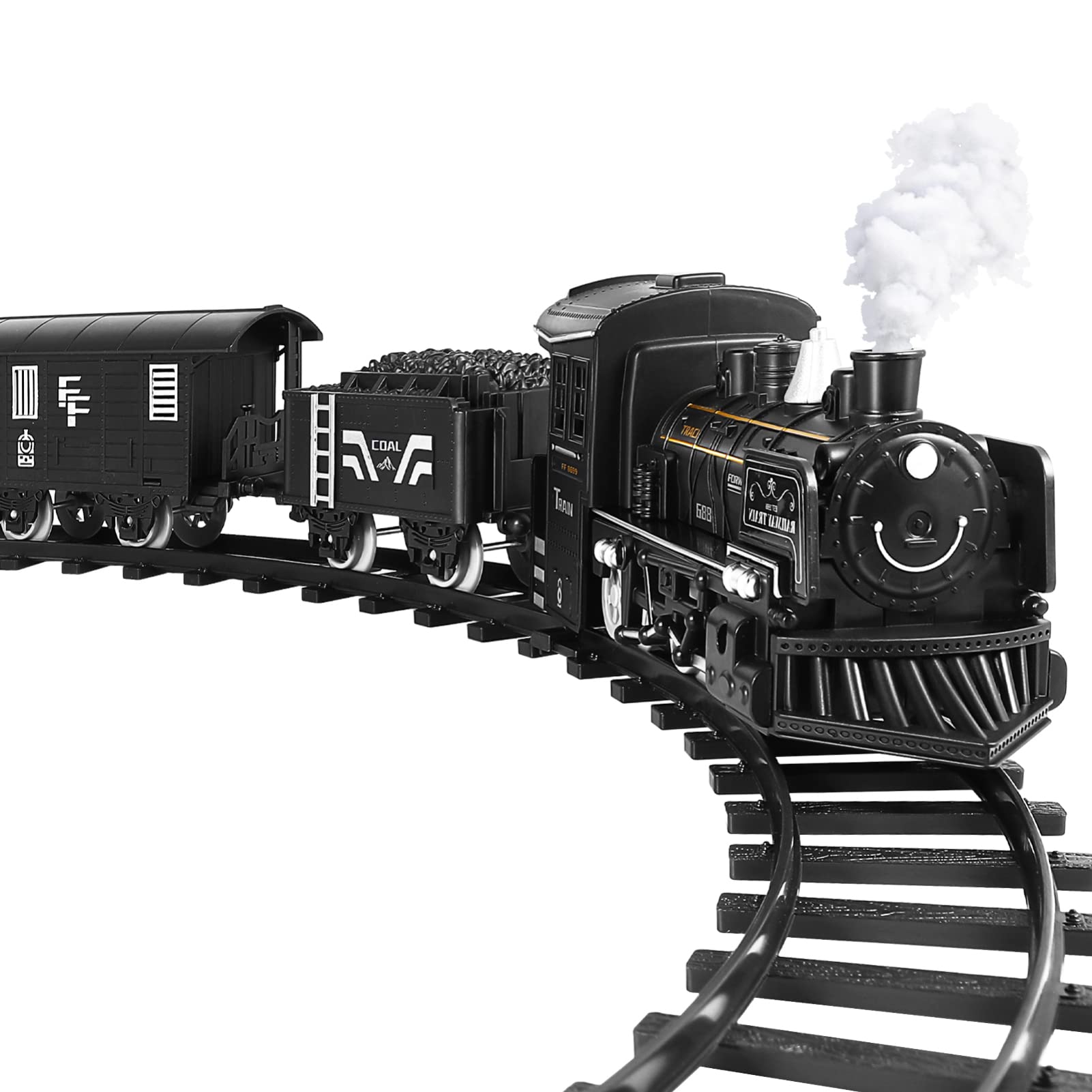 Photo 1 of Electric Train Set for Kids- Battery- Powered Model Train with, Sounds& Lights Steam Locomotive Engine, Cargo Cars& Tracks- Christmas Train Sets for Under The Tree
