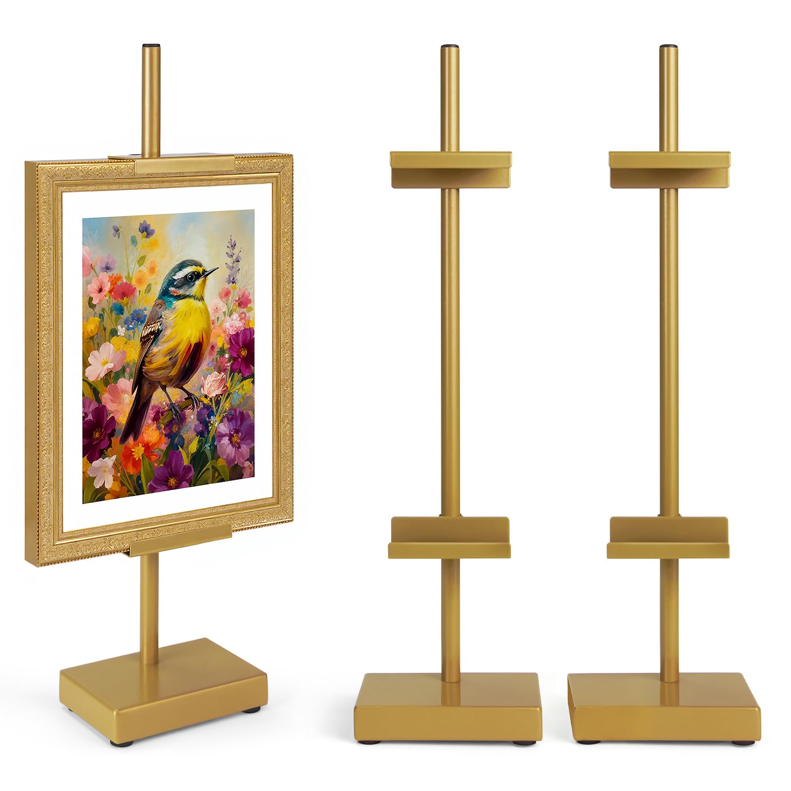 Victawks Adjustable Tabletop Easel Stand, Gold Picture Easels for Display Up to 17" H, Metal Picture Frame Holder Stand Table for Art, Photo (2 Pack)