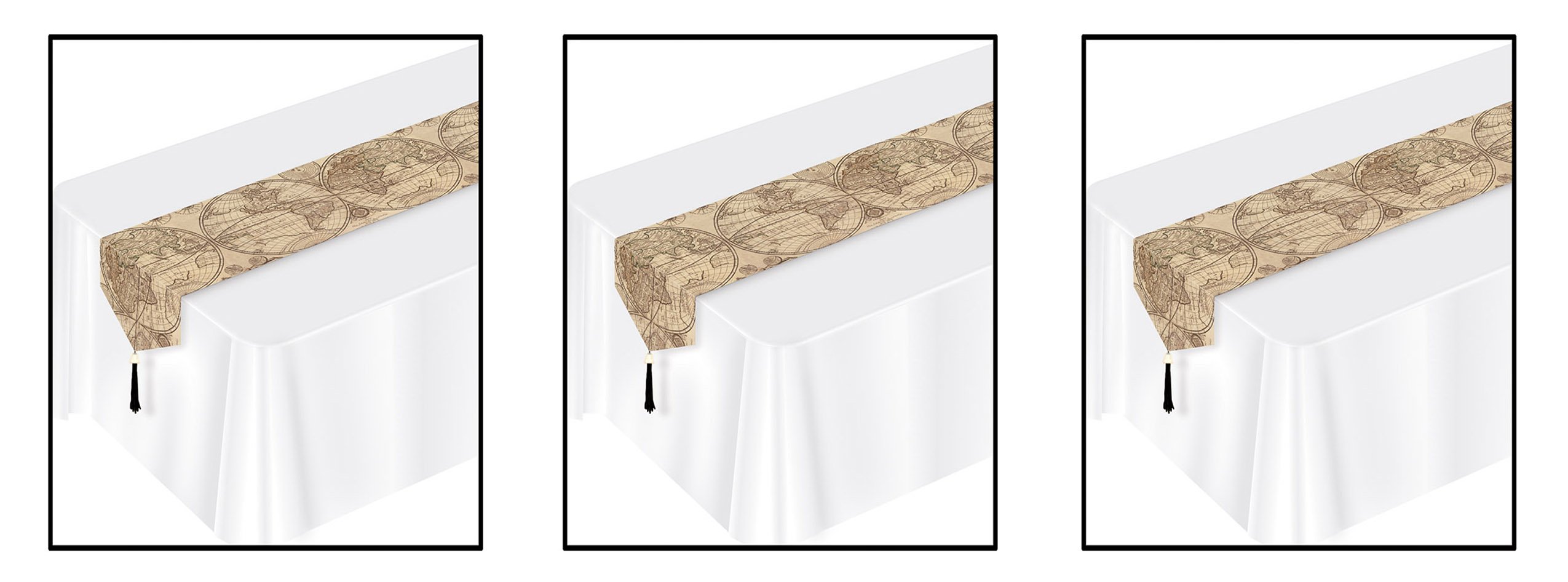 Photo 1 of Beistle Pack of 3 Globe Table Runners, Vintage Map Inspired International Traveler Party Decorations, Antique Style Table Decor, 11" x 6'