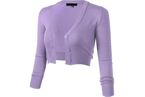 Allsense Women's 3/4 Sleeve Cropped Bolero Shrug Button Down Cardigan Sweater Lightweight Knit