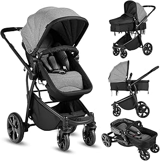 COSTWAY 2 in 1 Kinderwagen und Stubenwagen, Sportwagen klappbar, Babywagen verstellbar, Reisebuggy mit Ablagekorb, Kinderbuggy, Kombikinderwagen 61 x 86 x 99 cm (Grau)