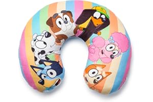 Jay Franco Bluey Kids Travel Neck Pillow - Soft Polyester Support for Car, Airplane & Road Trips - Cute Bluey and Bingo Design - Comfortable Child Neck Support for Ages 3-10